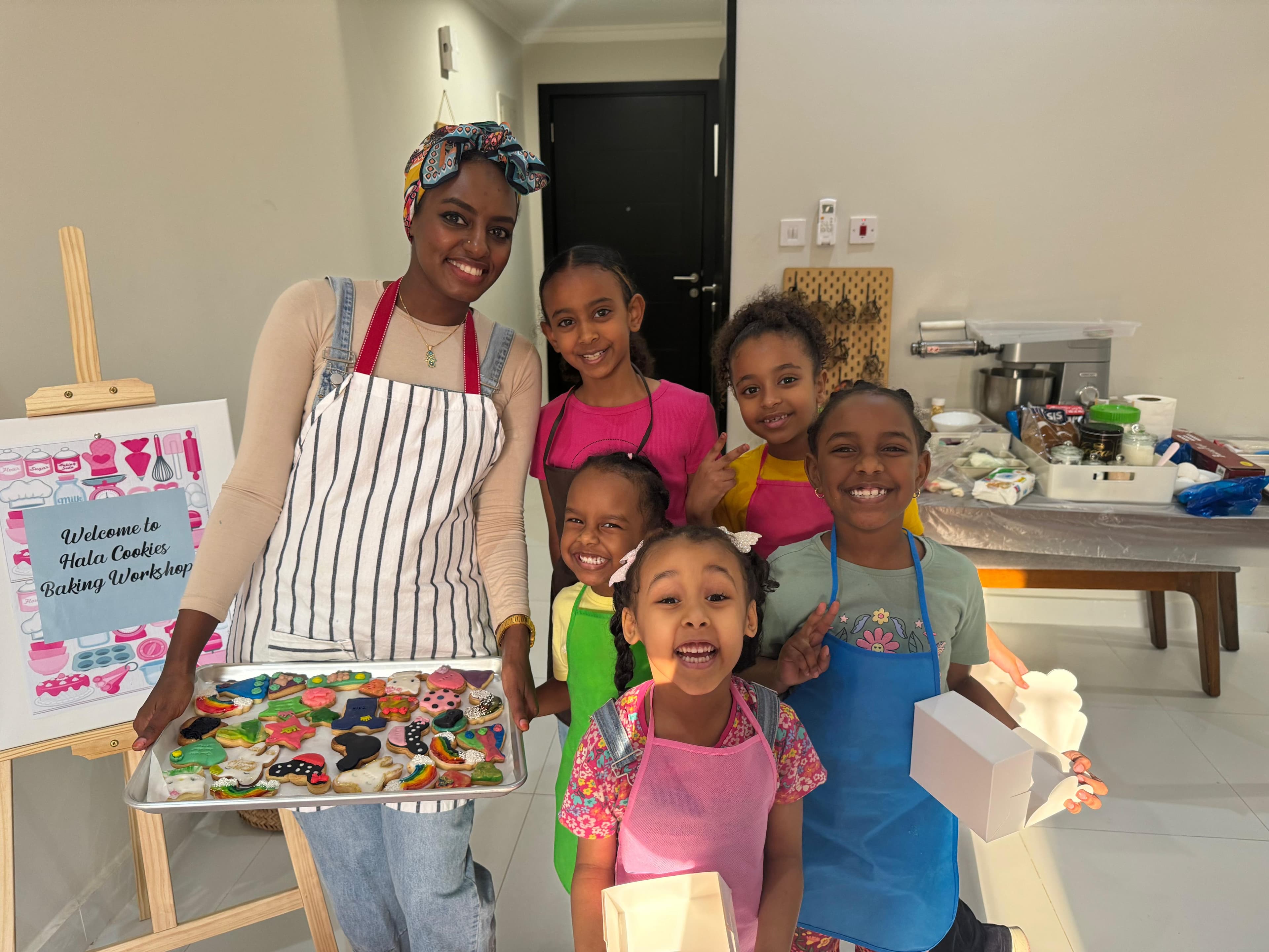 Hala's baking workspace in Doha.
